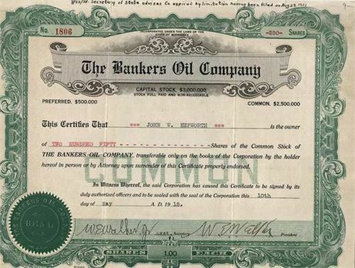 1918 Bankers Oil Company Minnesota Stock Certificate