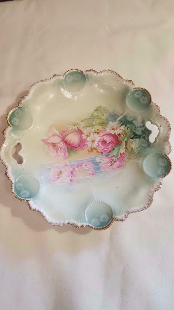 Beautiful Antique R.s. Prussia Water Lily Medallion Open Handle Cake Plate
