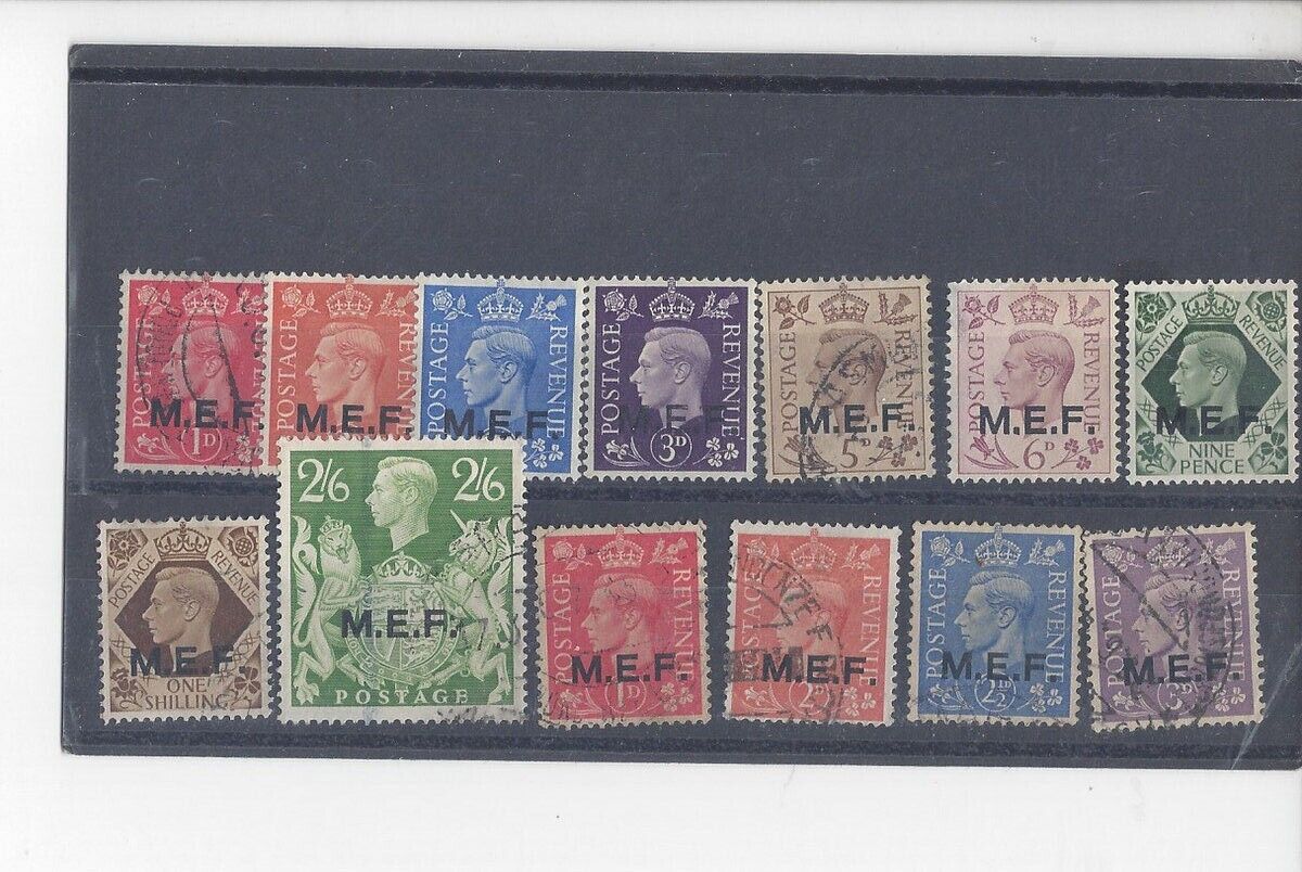 Great Britain: (m.e.f.) 1942-43 Overprints (sc 1-13). 2, 2 1/2,3,5,& 9p Mint;