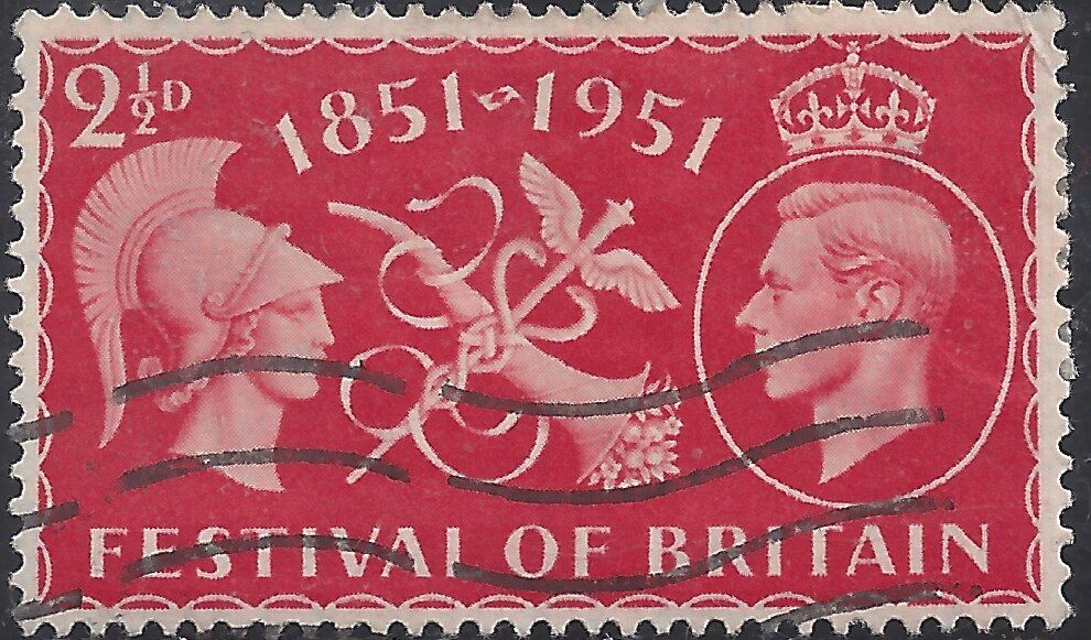 Great Britain Stamp - Scott #290/a124 2 1/2p Scarlet "george Vi" Canc/lh 1951