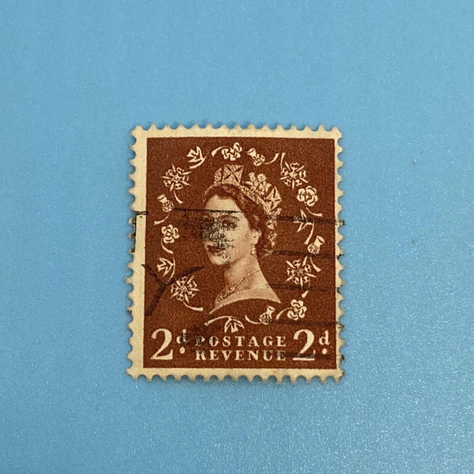 Great Britain Queen Elizabeth Ii 2d 1956 Brown Stamp Posted 1b